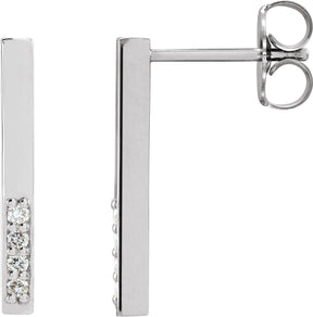 Platinum Round Natural Diamond Accented Bar Earrings