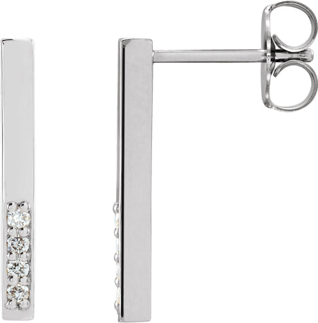 Platinum Round Natural Diamond Accented Bar Earrings