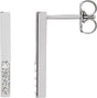 14K Gold Round Natural Diamond Accented Bar Earrings – 1.3mm Stones - White Gold