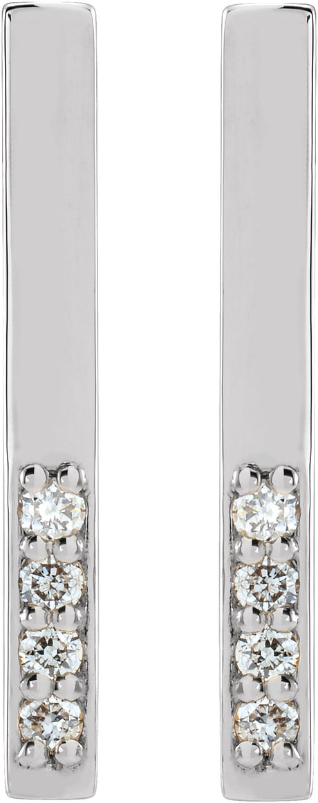 Platinum Round Natural Diamond Accented Bar Earrings - view 2