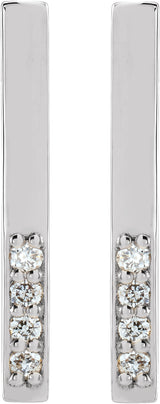 14K Gold Round Natural Diamond Accented Bar Earrings – 1.3mm Stones - White Gold - view 2