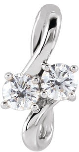 14K Gold Round Natural Diamond Two-Stone Bypass Necklace or Pendant - White Gold