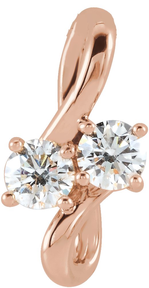 14K Gold Round Natural Diamond Two-Stone Bypass Necklace or Pendant - Rose Gold