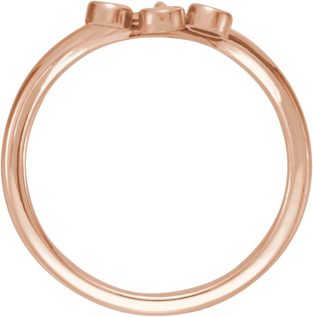 14K Gold Round Natural Diamond Three-Stone Fringe V Ring - Rose Gold - view 2