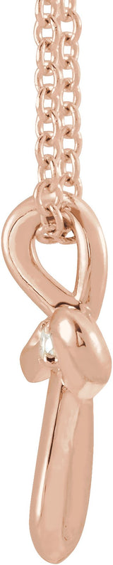 14K Gold Round Natural Diamond Solitaire Cross Necklace or Pendant - Rose Gold - view 2