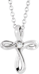 Platinum Round Natural Diamond Solitaire Cross Necklace or Pendant