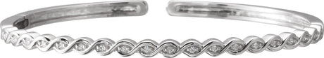 14K Gold Round Natural Diamond Stackable Bangle Bracelet - White Gold