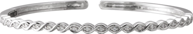14K Gold Round Natural Diamond Stackable Bangle Bracelet - White Gold