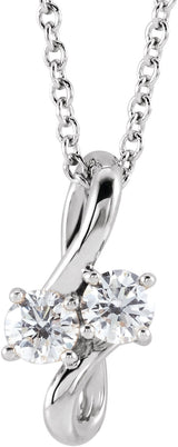 Platinum Round Natural Diamond Two-Stone Bypass Necklace or Pendant