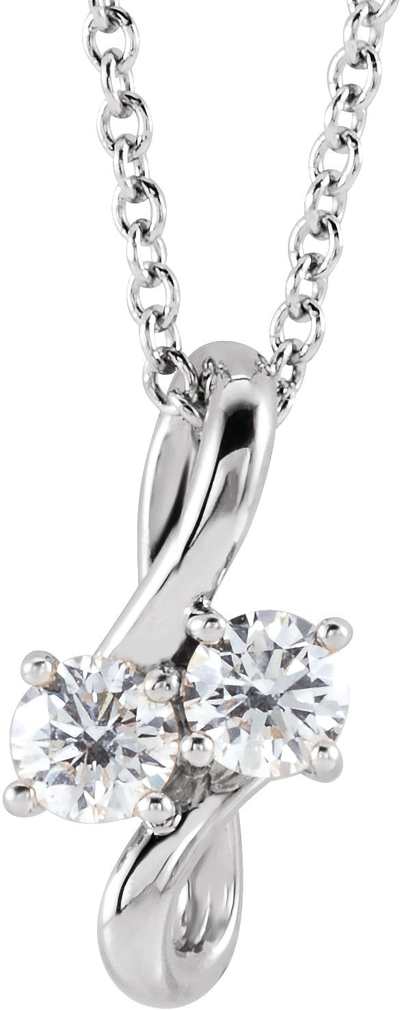 Platinum Round Natural Diamond Two-Stone Bypass Necklace or Pendant