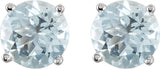 14K Gold Natural Aquamarine Round 4-Prong Lightweight Stud Earrings – 2.5-6mm Stones - White Gold - view 4