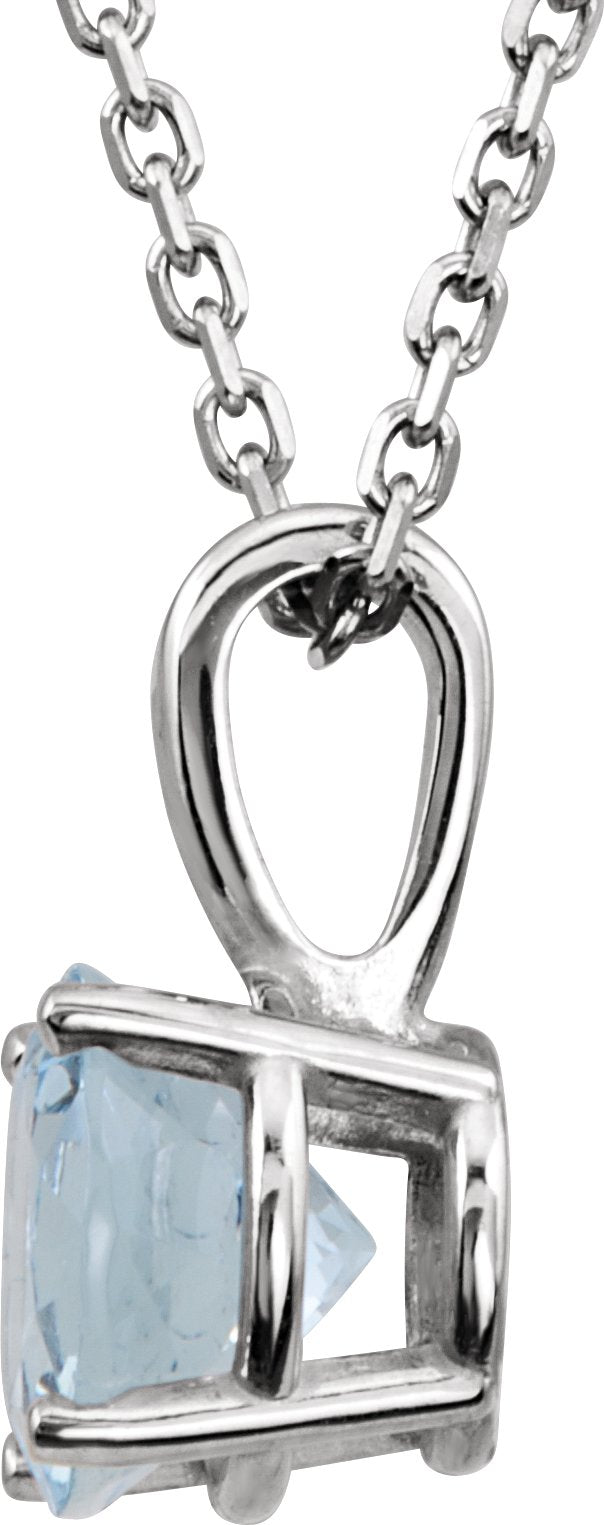 14K Gold Round Aquamarine Youth Birthstone Necklace or Pendant - White Gold - view 2