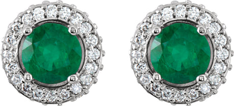 Platinum Natural Emerald Round 4-Prong Halo-Style Earrings – 4.5mm Stones - view 2