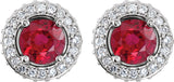 14K Gold Natural Ruby Round 4-Prong Halo-Style Earrings – 4.5mm Stones - view 2