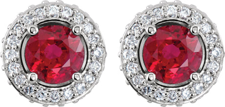 Platinum Natural Ruby Round 4-Prong Halo-Style Earrings – 4.5mm Stones - view 2