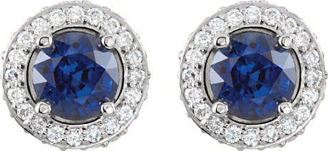 Platinum Natural Blue Sapphire Round 4-Prong Halo-Style Earrings – 5mm Stones - view 2