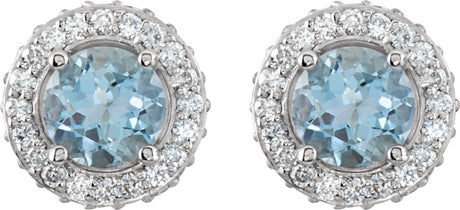14K Gold Natural Aquamarine Round 4-Prong Halo-Style Earrings – 5mm Stones - view 2