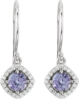 14K Gold Round Natural Tanzanite Halo-Style Earrings - view 2