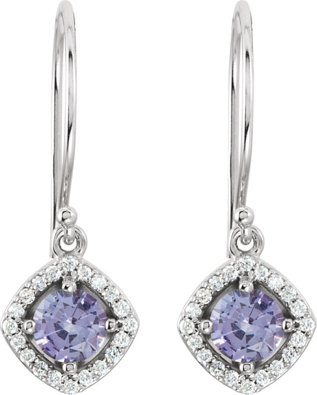 14K Gold Round Natural Tanzanite Halo-Style Earrings - view 2