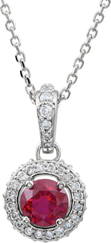 Platinum Round Natural Ruby Halo-Style Necklace