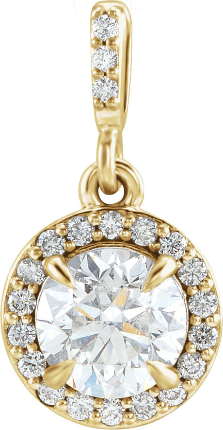 14K Gold Round Lab-Grown Diamond Halo-Style Pendant - Yellow Gold