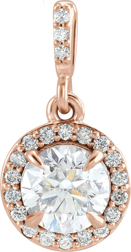 14K Gold Round Lab-Grown Diamond Halo-Style Pendant - Rose Gold