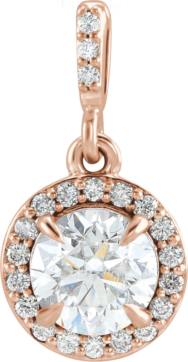 14K Gold Round Lab-Grown Diamond Halo-Style Pendant - Rose Gold