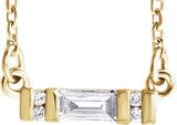 14K Gold Straight Baguette Natural Diamond Accented Bar Necklace - Yellow Gold