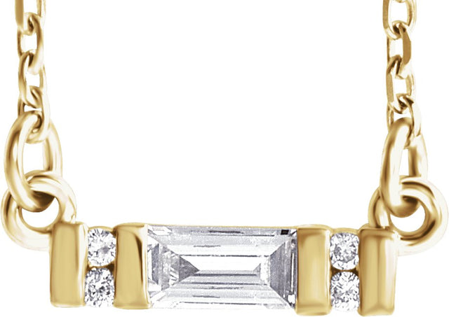 14K Gold Straight Baguette Natural Diamond Accented Bar Necklace - Yellow Gold