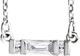 14K Gold Straight Baguette Natural Diamond Accented Bar Necklace - White Gold
