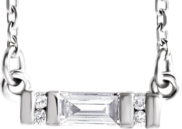 14K Gold Straight Baguette Natural Diamond Accented Bar Necklace - White Gold