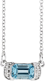 Platinum Emerald Natural Aquamarine Accented Bar Necklace