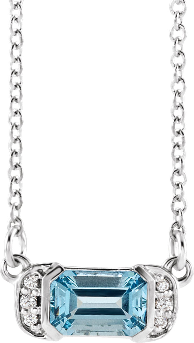 Platinum Emerald Natural Aquamarine Accented Bar Necklace