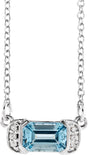 14K Gold Emerald Natural Aquamarine Accented Bar Necklace - White Gold