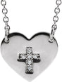 Platinum Round Natural Diamond Heart & Cross Necklace