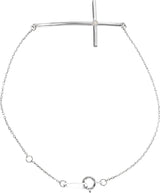 14K Gold Round Natural Diamond Accented Sideways Cross Bracelet - White Gold