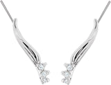 14K Gold Round Natural Diamond Three-Stone Ear Climbers - White Gold - view 2