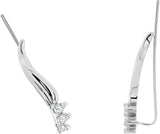 14K Gold Round Natural Diamond Three-Stone Ear Climbers - White Gold