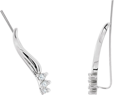 14K Gold Round Natural Diamond Three-Stone Ear Climbers - White Gold