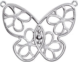 14K Gold Accented Butterfly & Floral Necklace - White Gold