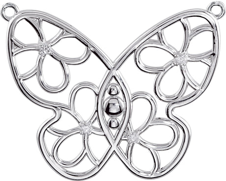 14K Gold Accented Butterfly & Floral Necklace - White Gold