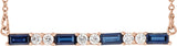 14K Gold Straight Baguette Natural Blue Sapphire Accented Bar Necklace - Rose Gold