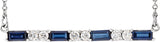 Platinum Straight Baguette Lab-Grown Blue Sapphire Accented Bar Necklace