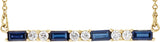 14K Gold Straight Baguette Natural Blue Sapphire Accented Bar Necklace - Yellow Gold