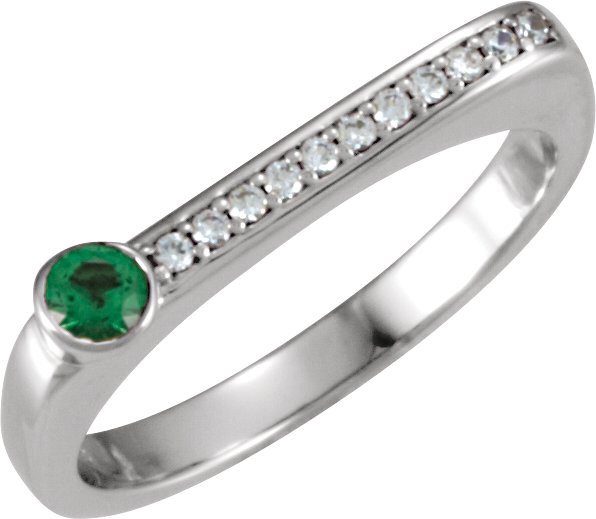 14K Gold Round Natural Emerald Family Stackable Ring II - White Gold