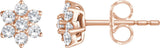 14K Gold Round Natural Diamond Flower Earrings - Rose Gold