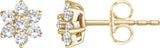 14K Gold Round Natural Diamond Flower Earrings - Yellow Gold