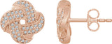14K Gold Natural Diamond Knot Earrings - Rose Gold