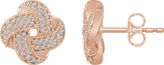 14K Gold Natural Diamond Knot Earrings - Rose Gold