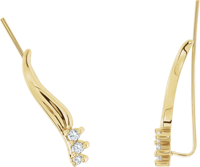 14K Gold Round Natural Diamond Three-Stone Ear Climbers - Yellow Gold